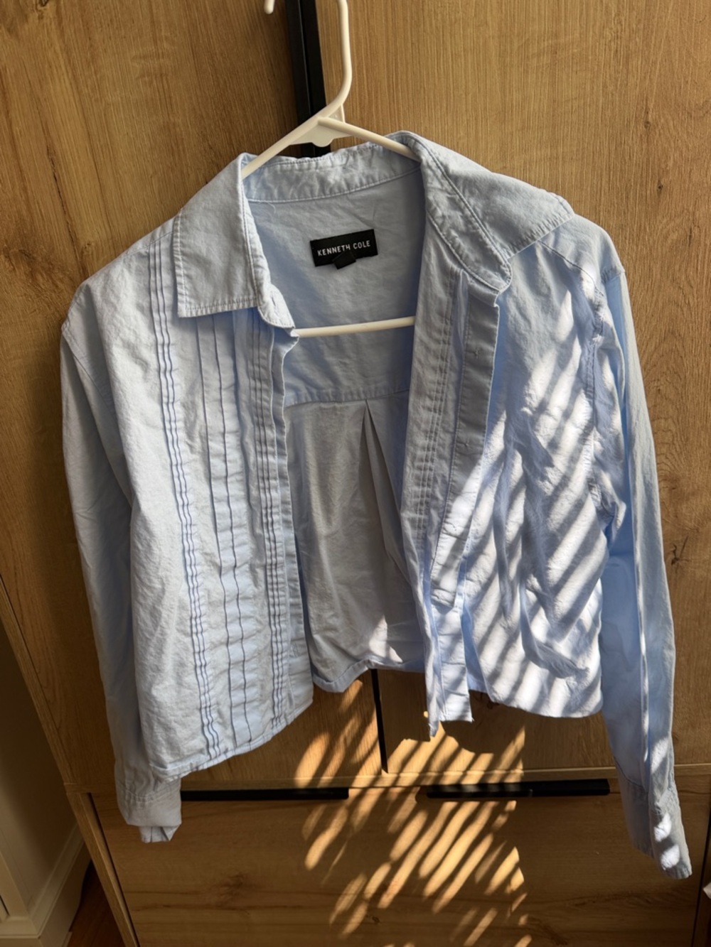 Kenneth Cole Pale Blue Pintuck Button-Up Jacket